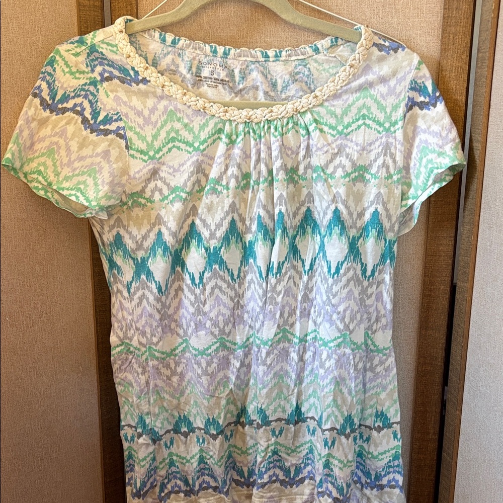 Sonoma Multicolor Zigzag Short Sleeve Top Small